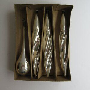Christmas Reproductions Inc Blown Glass Teardrop Twist Silver 8" Colombia in Box
